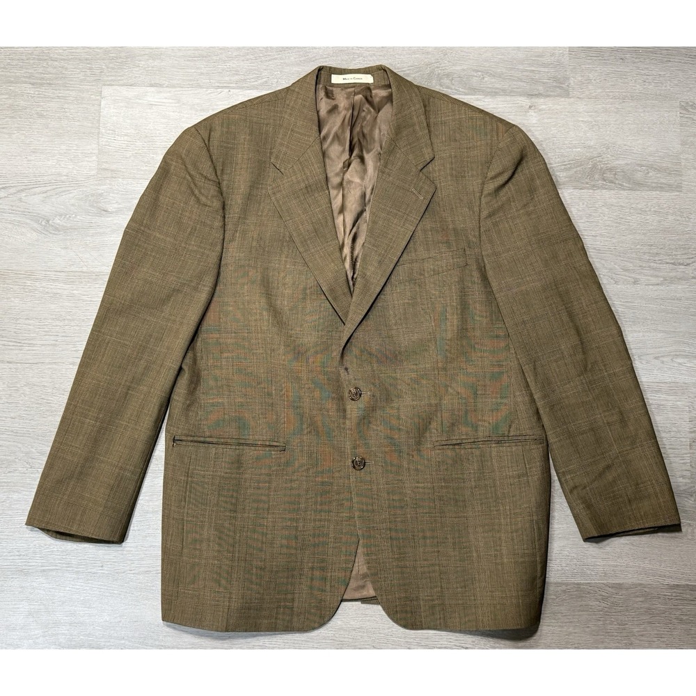 Vintage Chaps Ralph Lauren Blazer Mens 43R Wool Silk Glen Plaid Sport Coat Brown - Picture 2 of 16